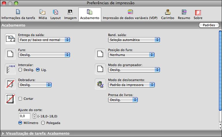 3 Clique no ícone Acabamento e role para baixo para localizar as opções de acabamento.