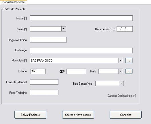 O processo de cadastro de novo paciente se inicia com o preenchimento de alguns dados.