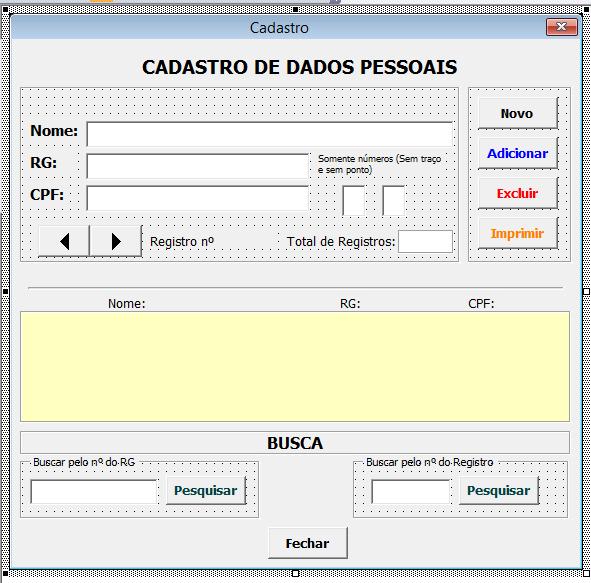 Imagem do Projeto do Formulário com os controles