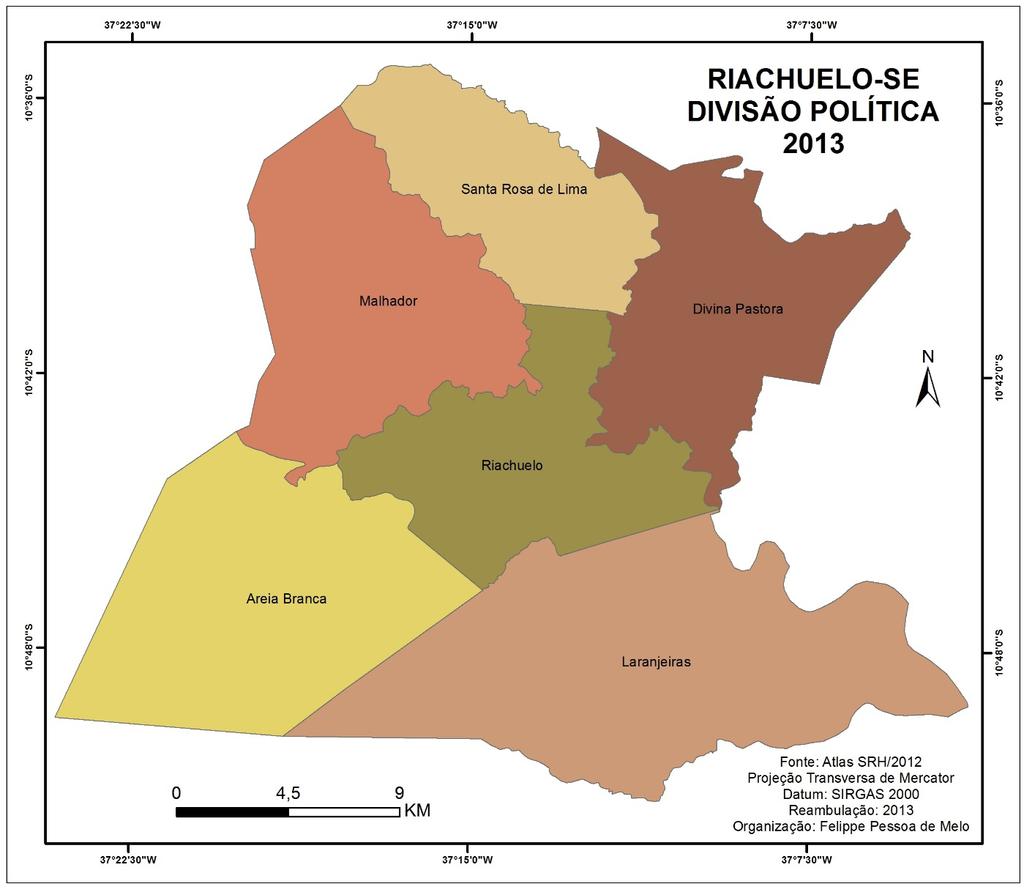 Mapeamento Cartográfico do município... 2739 Figura 1. Localização da área de estudo na escala de 1:450.000. Fonte: Atlas SRH/2012.
