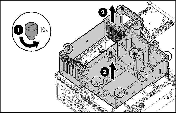 Funcionamento do servidor 39 9. Solte os parafusos e retire o gabinete do sistema do servidor. OBSERVAÇÃO: Utilize a chave de fenda T-15 Torx para soltar os parafusos.