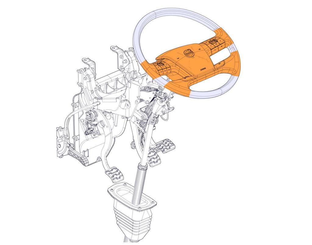 Mecanismo de ajuste da posição do volante A posição do volante ajusta-se com um pedal.