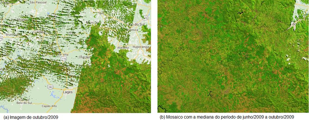 As cenas Landsat selecionadas são processadas para gerar o mosaico temporal que cobre a área da carta.