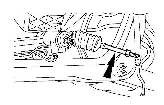 3. Movimente a haste da manga de eixo da roda dianteira LE na abertura da travessa e instale a caixa de direção na sua posição. 4.