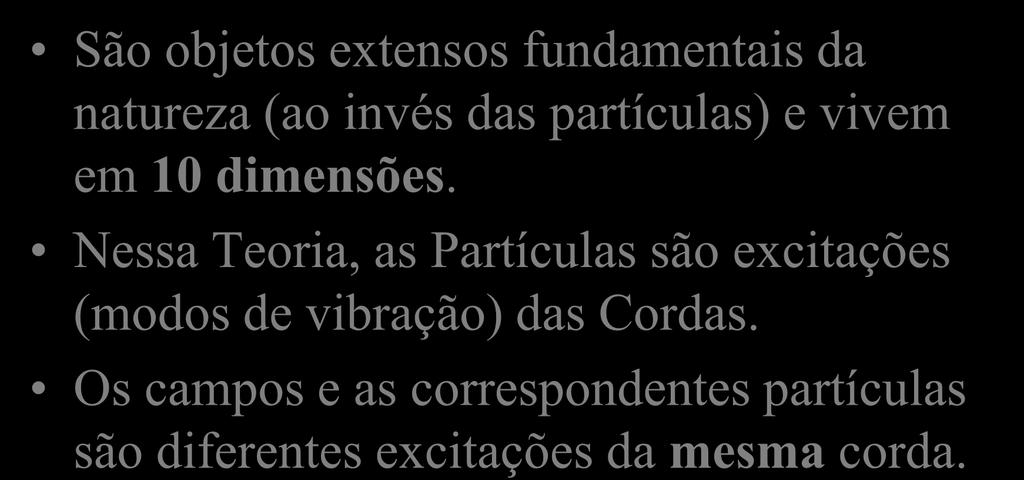 Nessa Teoria, as Partículas são excitações (modos de vibração)