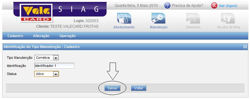 cancelar a entrada destes dados e voltar na tela anterior.