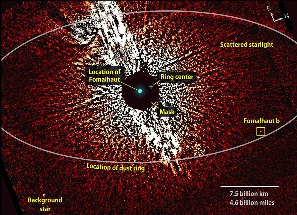 Essa imagem em luz visível do telescópio espacial Hubble mostra a vizinhança da estrela Fomalhaut,