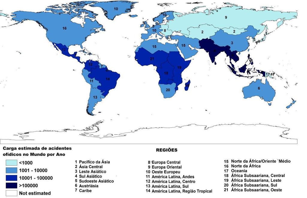 2 Estima-se que morram pelo menos 20 mil pessoas anualmente em decorrência de acidentes com serpentes peçonhentas e suas complicações.
