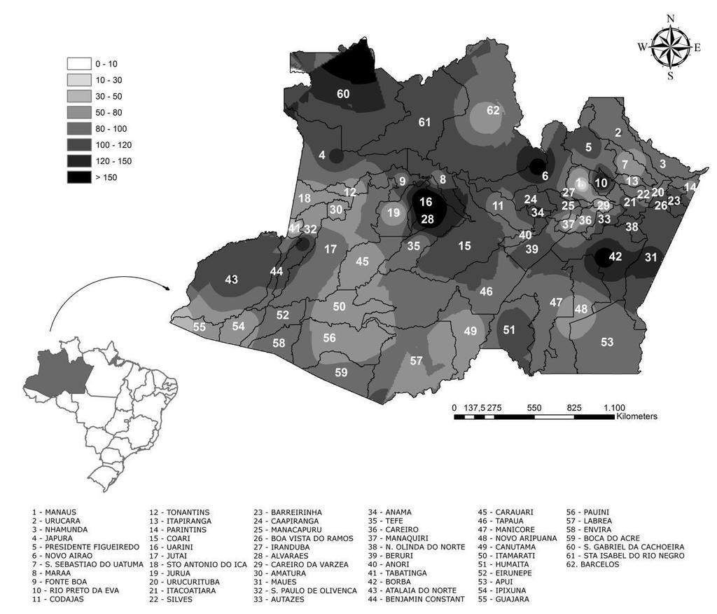 60 Figure 3. Spatial distribution of snakebites in the State of Amazonas, from 2007 to 2012.