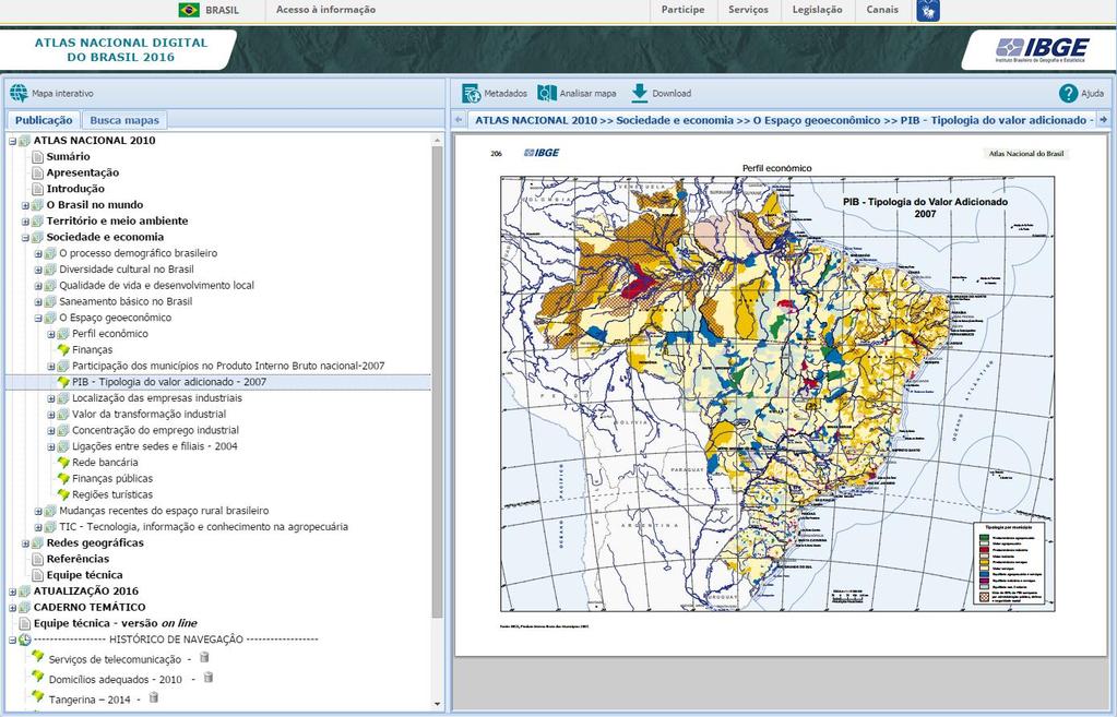 Atlas Nacional Digital do Brasil 2016 Incorpora em um ambiente interativo as informações contidas no Atlas Nacional do Brasil Milton Santos 2010, além de conter um Caderno de Atualizações 2016 e um