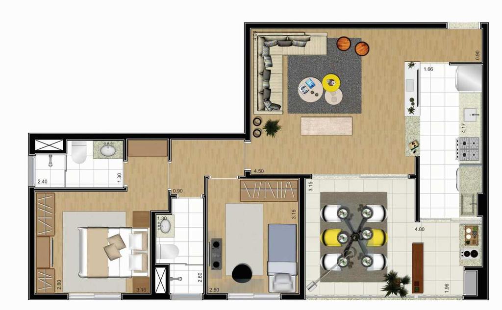 PLANTA TIPO A OPÇÃO 2 DORMITÓRIOS (SUÍTE) Ampliação somente para visualização neste material.croqui deve ser usado sempre com mínimo de tamanho para visualização e sem destaque.