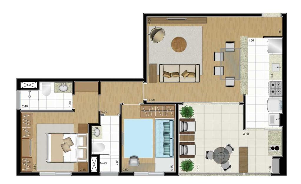 PLANTA TIPO A PADRÃO 2 DORMITÓRIOS (SUÍTE) Ampliação somente para visualização neste material.croqui deve ser usado sempre com mínimo de tamanho para visualização e sem destaque.