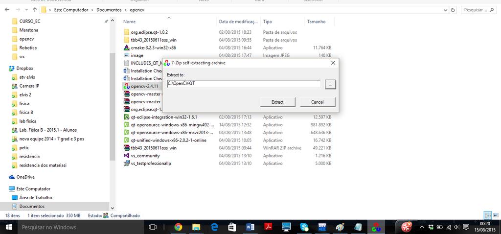 Figura 2: OpenCV. Após isso, será criada uma pasta chamada opencv dentro de C:\OpenCV-QT.