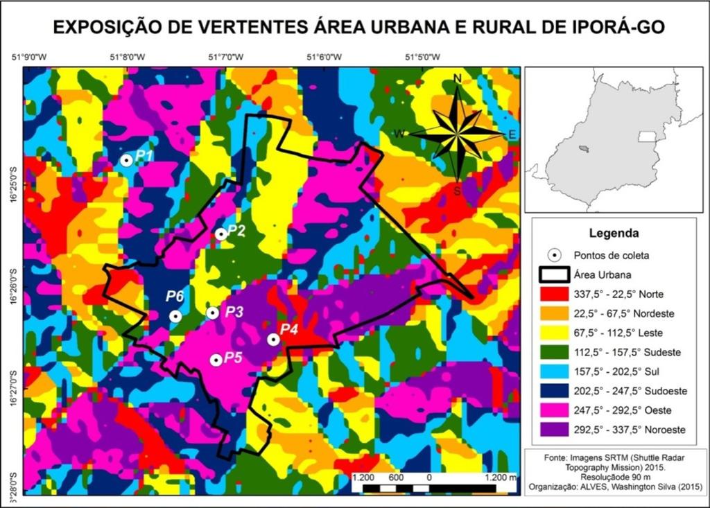 Na área urbana de Iporá, os pontos P2, P4 e P5 recebem radiação solar com mais intensidade durante o período da tarde, pois se situam em vertentes cujas faces estão voltadas para oeste e noroeste.