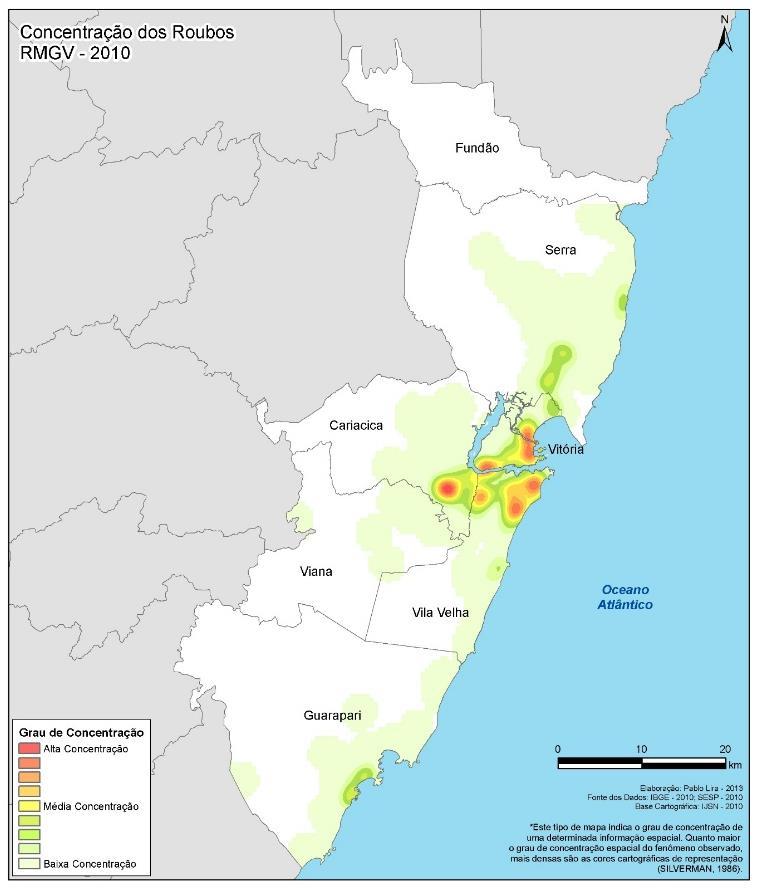 Figura 6 - Mapa de concentração dos roubos, RMGV