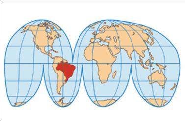 Geografia Projeções Cartográficas Prof. Luciano Teixeira Projeção de Goode: É uma projeção descontínua, pois tenta eliminar várias áreas oceânicas.