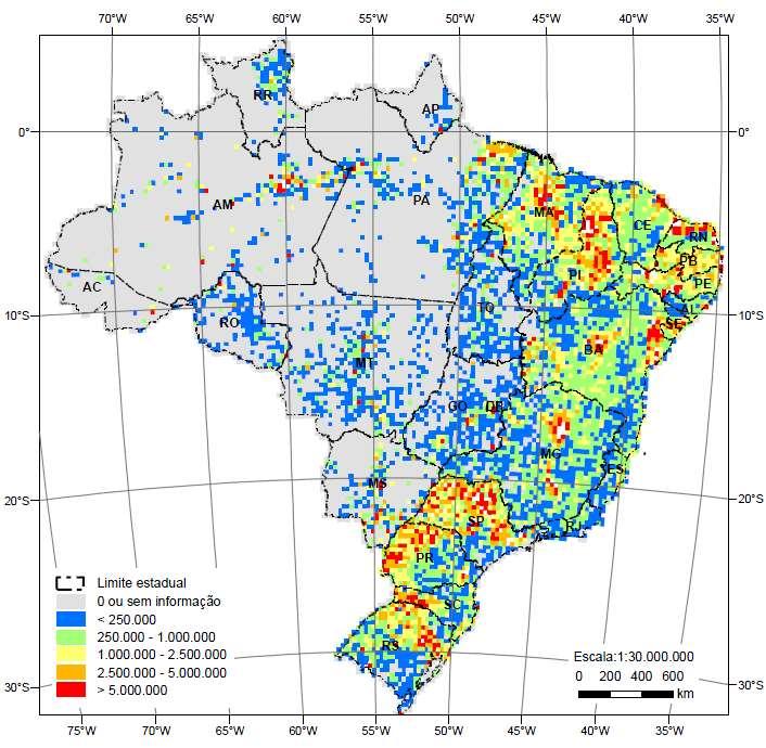 VOLUMES ANUAIS EXPLOTADOS Ressalta a distribuição do consumo de água subterrânea no Brasil, evidenciando a