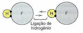 Ocorre entre moléculas em que o H está ligado covalentemente ao flúor (como no HF),