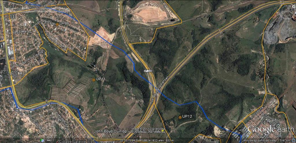 Figura: Unidades de paisagem UP11 e UP12 próximas do rio Piçarrão, em 2005. Fonte: GoogleEarth Figura: Unidades de paisagem UP11 e UP12 próximas do rio Piçarrão, em 2012.