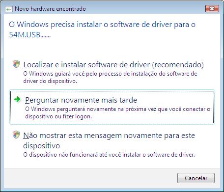 Instalação no Windows Vista 1 Conecte o Adaptador Wireless Intelbras WBG 901 na porta USB disponível em seu computador.