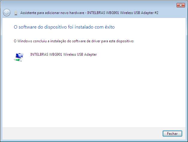 6 Clique no botão Fechar após a instalação do Adaptador Wireless Intelbras WBG 901 ser