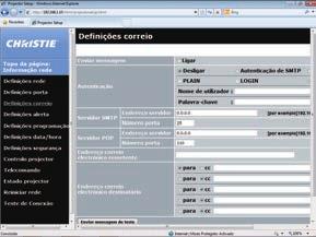 3. Controlo via internet 3.1 Controlo Web do Projector (continuação) 3.1.5 Definições correio Exibe e configurar as definições de endereço de e-mail.