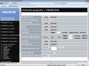 3. Controlo via internet 3.1 Controlo Web do Projector (continuação) 3.1.10 Controlo projector As operações do projector podem ser realizadas com os itens no ecrã.