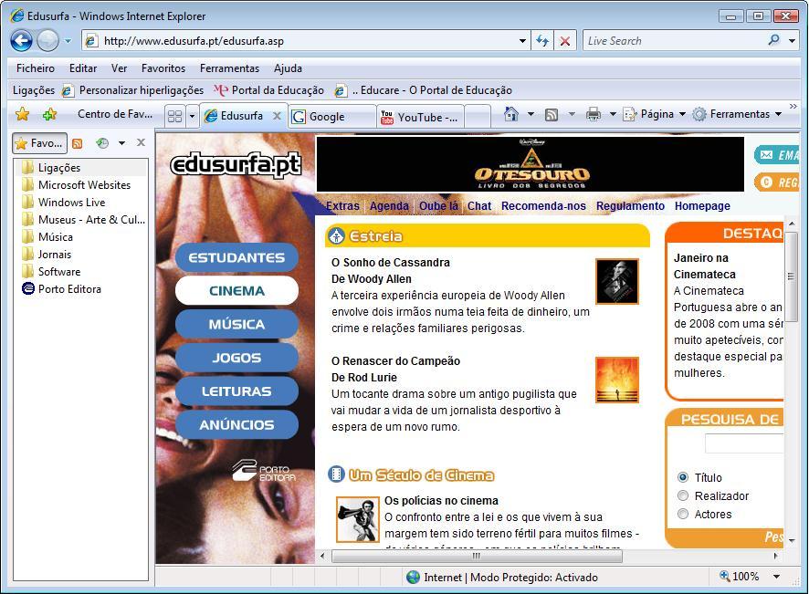 A Janela do Internet Explorer IE 1 Barra de Título 1 2 3 2 Barra de Endereço 4 5 6 7 3 4 Barra de Pesquisa Barra de Menus 5 Barra de