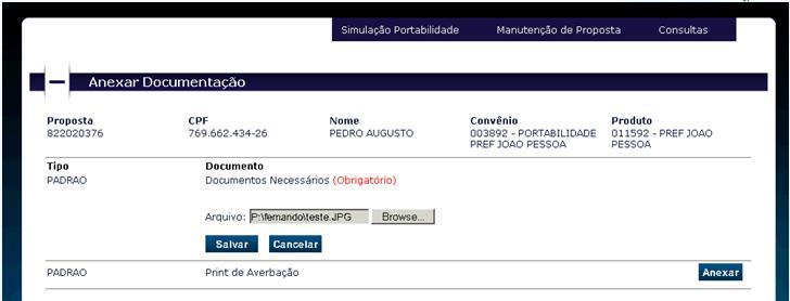 Clicar em Aprovar. Deverá ser anexado à proposta o Termo Solicitação de Portabilidade completamente preenchido e assinado.