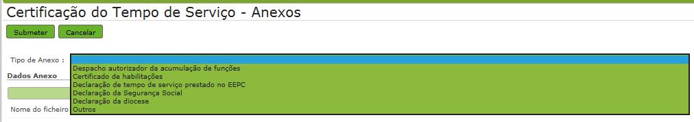 funções, Certificado de habilitações, Declaração do tempo de serviço prestado no EEPC, Declaração da Segurança Social, Declaração da Diocese ou Outros.