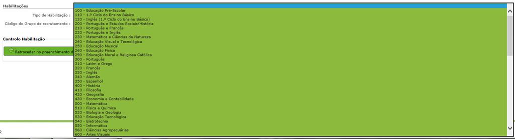 Após confirmar o tipo de habilitação, deve selecionar o grupo de recrutamento correspondente, de entre os apresentados no elevador, e confirmar novamente os dados.