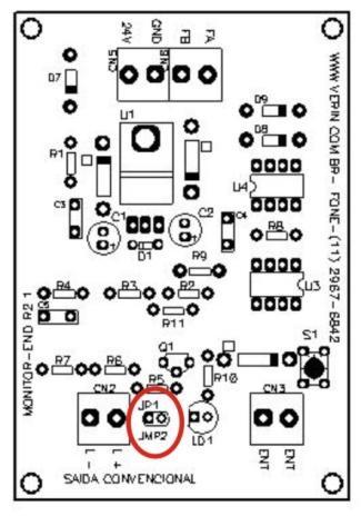 16 Vá ao módulo monitor de zona e coloque o jumper sobre o local indicado. 17 Volte a central e digite o numero 004.