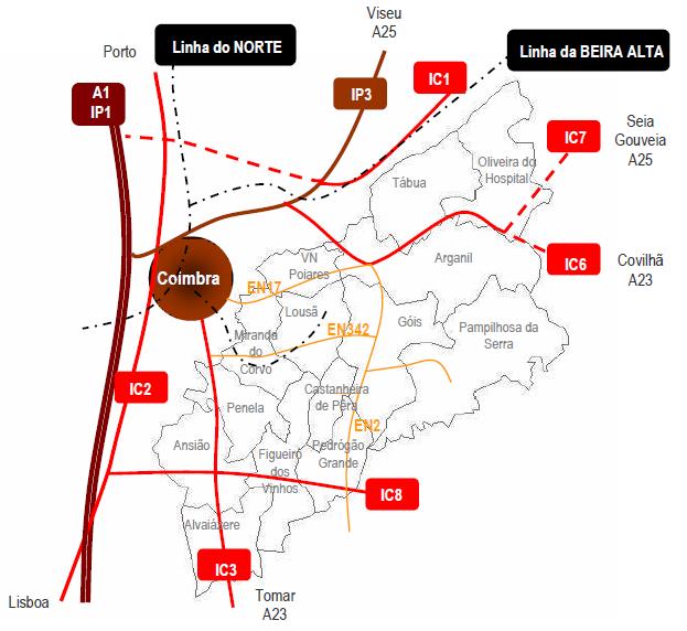 1.1.1 - Acessibilidades No que respeita às acessibilidades, na Região do PIN existem realidades bastante díspares, sendo marcante a diferença entre o território do interior e o mais próximo do