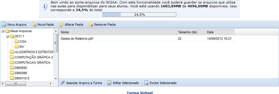 27. Porta-Arquivos Esta funcionalidade permitirá ao docente armazenar conteúdos e materiais no sistema e disponibilizá-los aos alunos.