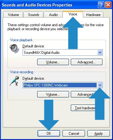 Abra o Painel de Controlo. Clique em Sons, voz e dispositivos de áudio. 4 Clique em Sons e dispositivos de áudio. 5 Clique no separador Voz no ecrã apresentado.