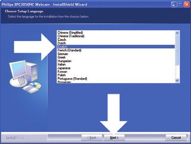 5 Instalação Clique em Next (Seguinte) para continuar. 5. Instalar o software da Webcam O software fornecido é apenas compatível com PCs com os sistemas operativos Microsoft Windows XP (SP) e Vista.