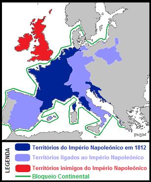 Figura 2 O Bloqueio Continental imposto por Napoleão Bonaparte Fonte: Fundação Bradesco O governo de Portugal, nesse período, estava sob o comando do príncipe regente D.