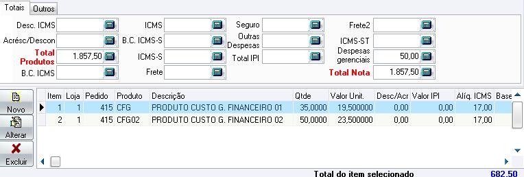 OBS.: As consultas apresentadas mostram os custos sem o financeiro. Documento Quantidade Custo Unitário Custo Financeiro Valor Total 100422 100 20,50 20,50 2.