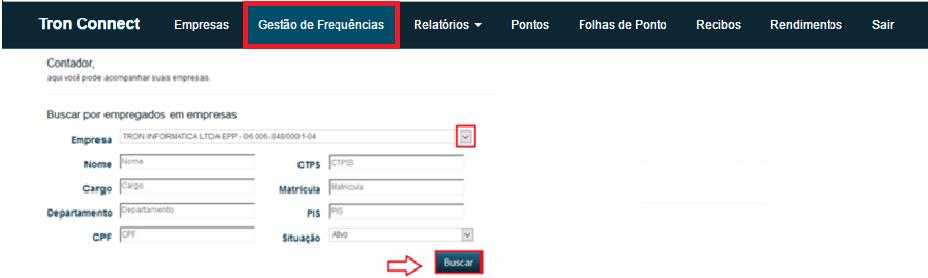 3- GESTÃO DE FREQUÊNCIAS Nesta tela, o gestor, o administrador e o contador podem verificar as frequências de cada colaborador praticamente em tempo real, verificando se existem