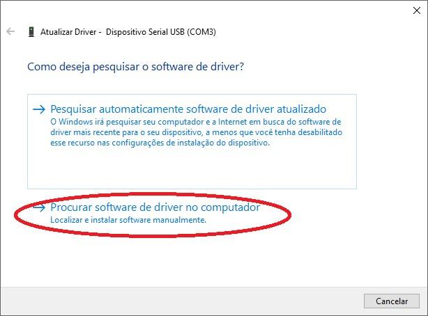 5) Na tela a seguir, clique em Procurar software de driver no computador, conforme mostra