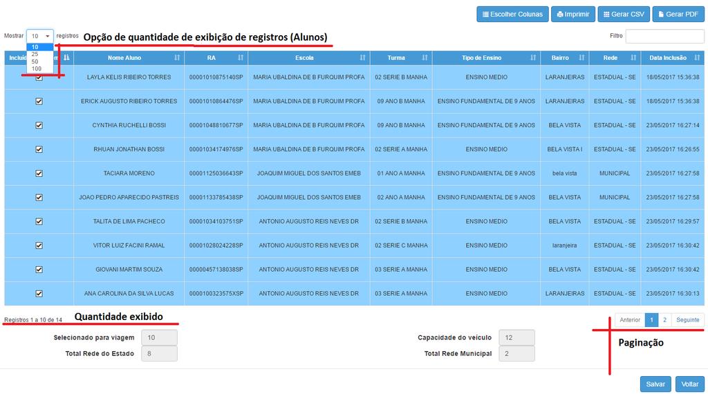 aparecerão a partir da página 2, ou também é possível mudar a quantidade de exibição, disponível