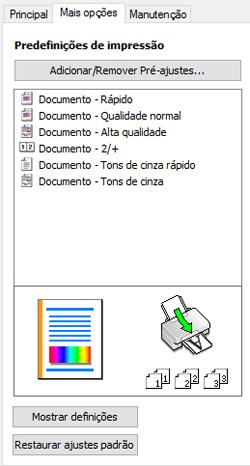 Você verá as opções de Predefinições de impressão disponíveis à esquerda: 2. Coloque o seu cursor sobre uma das Predefinições de impressão para ver uma lista de configurações. 3.