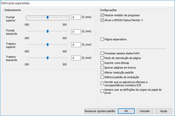 Você verá esta janela: 5. Selecione quaisquer opções de configuração avançada para personalizar a sua impressão. 6. Clique em OK para fechar a janela de Definições expandidas. 7.