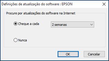 Como alterar as opções de atualização automática O software da impressora para o Windows verifica automaticamente se há atualizações para o software do produto.