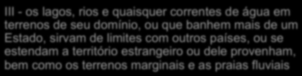 preservação ambiental, definidas em lei III - os lagos, rios e quaisquer correntes de água em terrenos de seu domínio, ou que banhem mais de um