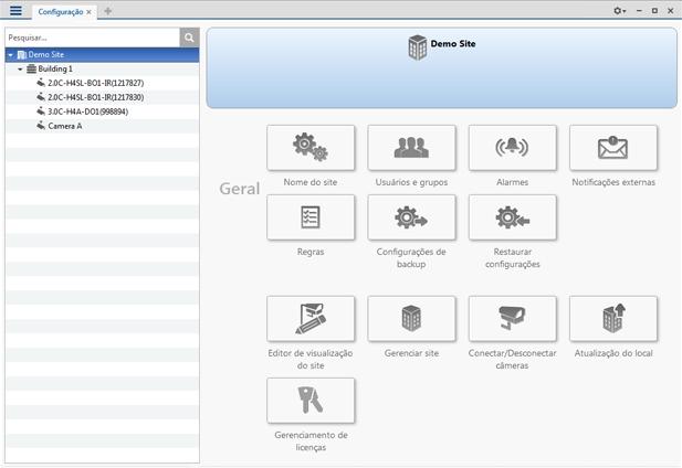 Figura 2: A guia Configuração Na guia Configuração, o System Explorer é exibido à esquerda, e as opções de Configuração são exibidas à direita.