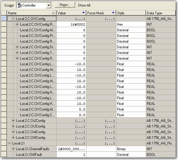 Capítulo 10 Configurar módulo de E/S analógica do ControlLogix Visualizar tags do módulo Ao criar um módulo, um conjunto de tags é criado pelo sistema ControlLogix que pode ser visualizado no editor