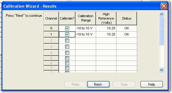 O assistente High Reference Voltage Signals aparecerá para mostrar quais canais são calibrados para uma referência alta e a