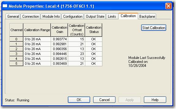 Calibrar os módulos de E/S analógica ControlLogix Capítulo 11 5. Clique na guia Calibration na caixa de diálogo Module Properties. 6.