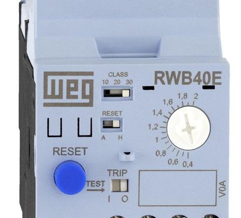 Com uma ampla faixa de ajuste entre a mínima e a máxima corrente de atuação (relação de até 5:), um mesmo relé RW_E pode ser aplicado para a proteção de motores elétricos de diversas potências ou